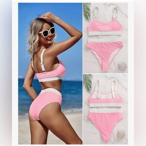 Pink and White Bikini Set